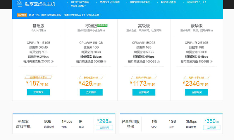 阿里云網(wǎng)站虛擬主機費用價格表